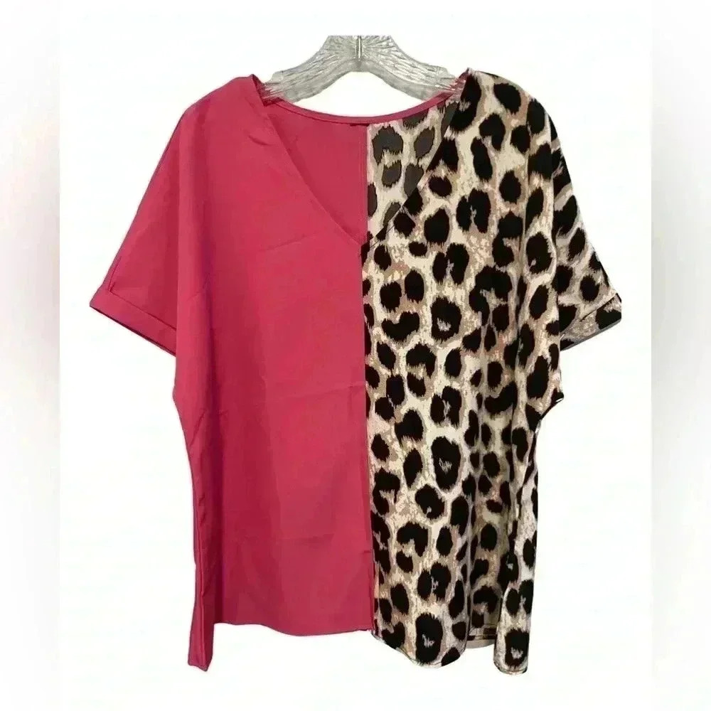 Hot pink/leopard chiffon top